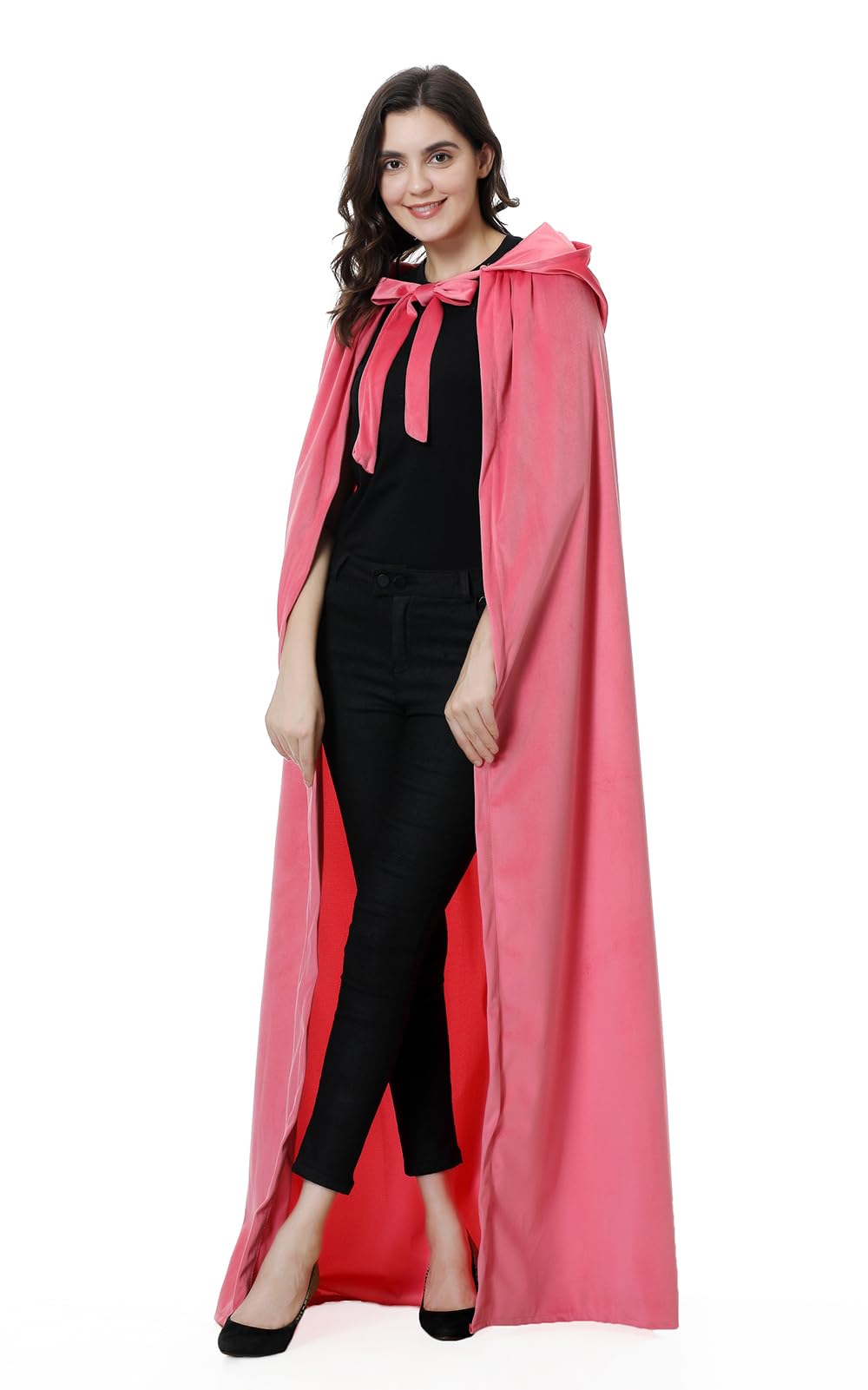 yolsun Unisex Adult Deluxe Wool-Blend Hooded Cloak Dutch Velvet Cape for Halloween Cosplay Costumes(Pink,59'')