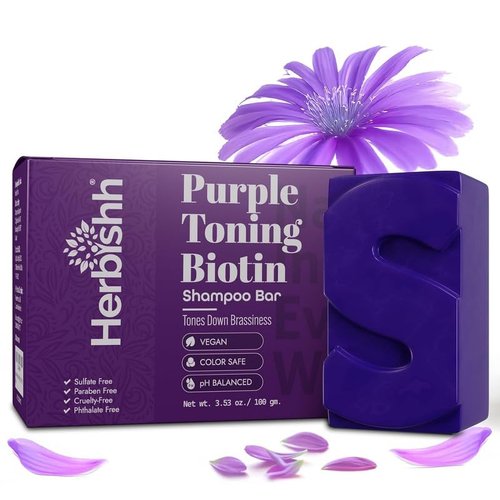 Herbishh Purple Shampoo Bar - Neutralizes Brassy Tones & Adds Shine for Blonde Hair | Vegan & Sulfate-Free, 3.53 oz