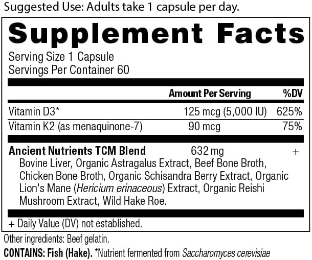 Ancient Nutrition Vitamin D Supplement - 5,000 IU for Immune Support | Paleo & Keto Friendly, 60 Capsules