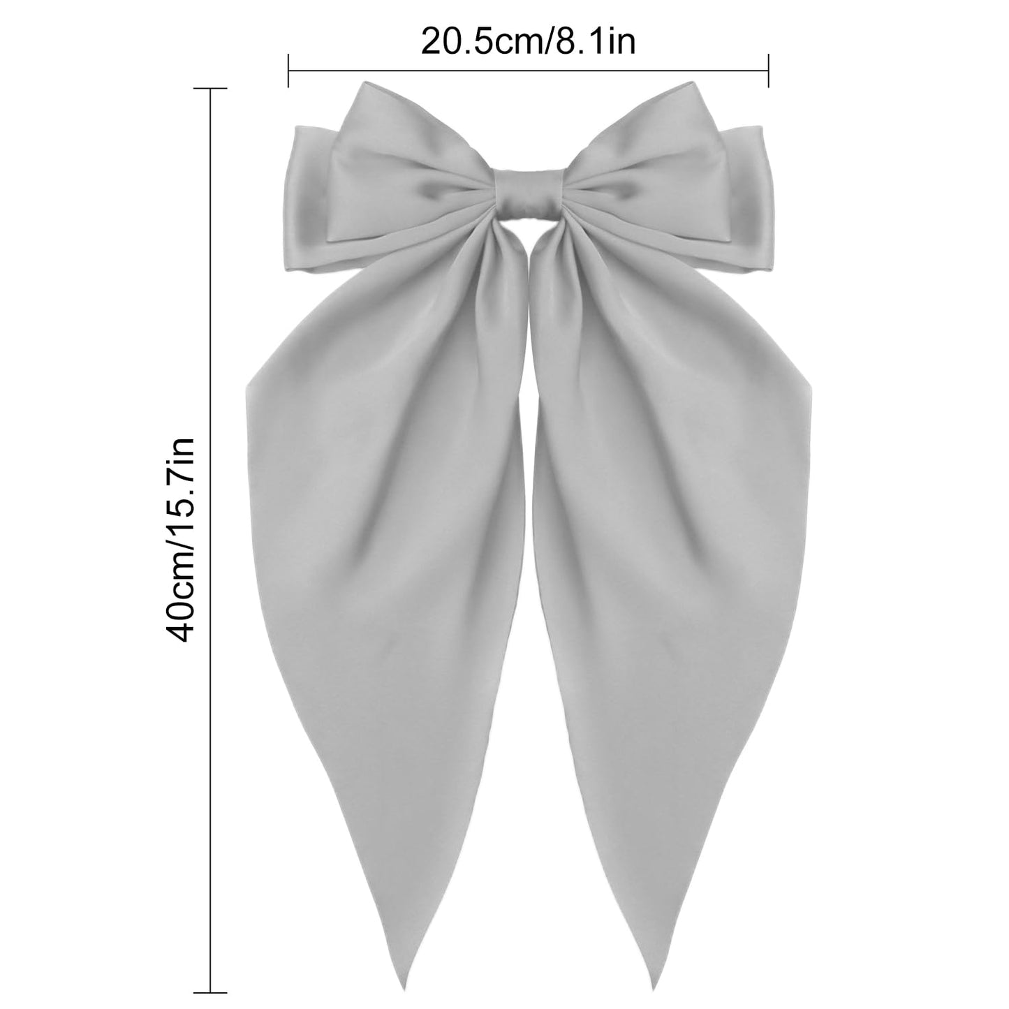 ATODEN Oversized Long Tail Satin Bow Hair Clips and Barrettes - Silky Large Aesthetic Hair Accessories for Women, Grey Black