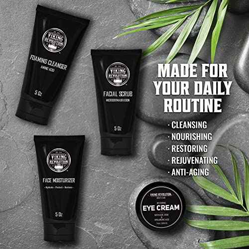 Viking Revolution Men's Facial Skin Care Kit - Includes Rejuvenating Face Moisturizer, Microdermabrasion Facial Scrub, Foaming Cleanser (5oz Each) and Eye Cream (1oz)