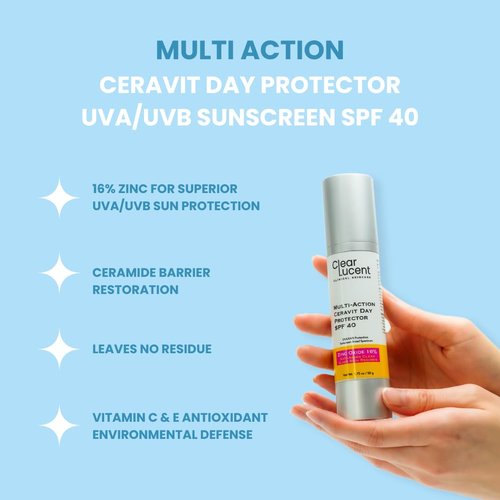 CeraVit Multi-Action Day Protector Sunscreen SPF 40 - Zinc Oxide Mineral Formula | Barrier-Repair with Ceramides, Vitamin C & E | Reef-Safe, Lightweight, Non-Greasy | 1.75 oz
