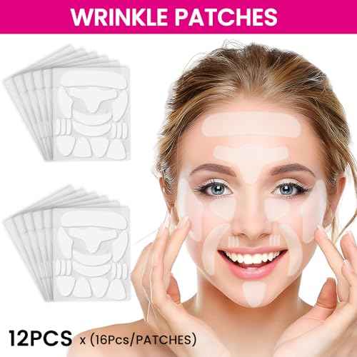 Kaely Wrinkle Patches for Face Overnight, Silicone Scar Tape for Wrinkles Forehead, Smile Line, Face Tape for Wrinkles Overnight Sleeping Lifting Sagging Skin, 192 Pcs (12 Sheets of 16 Patches)
