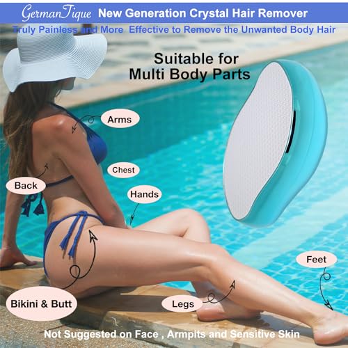 Germantique Crystal Hair Eraser,Natural Crystal Hair Remover,Reusable Painless Nano Glass Hair Removal Device Without Shaver,Gentle Crystal Epilator and Exfoliator for Soft Silky Skin(Light Blue)