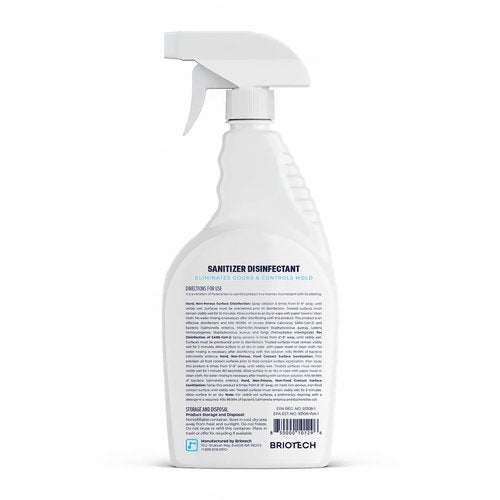 BRIOTECH Sanitizer Disinfectant Hypochlorous Spray, Kill 99.99% of Viruses & Bacteria, Control Mold, Eliminate Odor, Gentle for Nursery & Play Rooms, Food Contact Surface Sanitizer, 32 fl oz