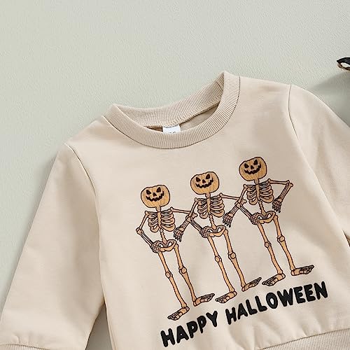 FYBITBO Toddler Baby Halloween Outfits Boy Spooky Season Crewneck Sweatshirt Top Shirts Pants Fall Halloween Clothes Set (Boo Ghost-Brown, 0-6 months)