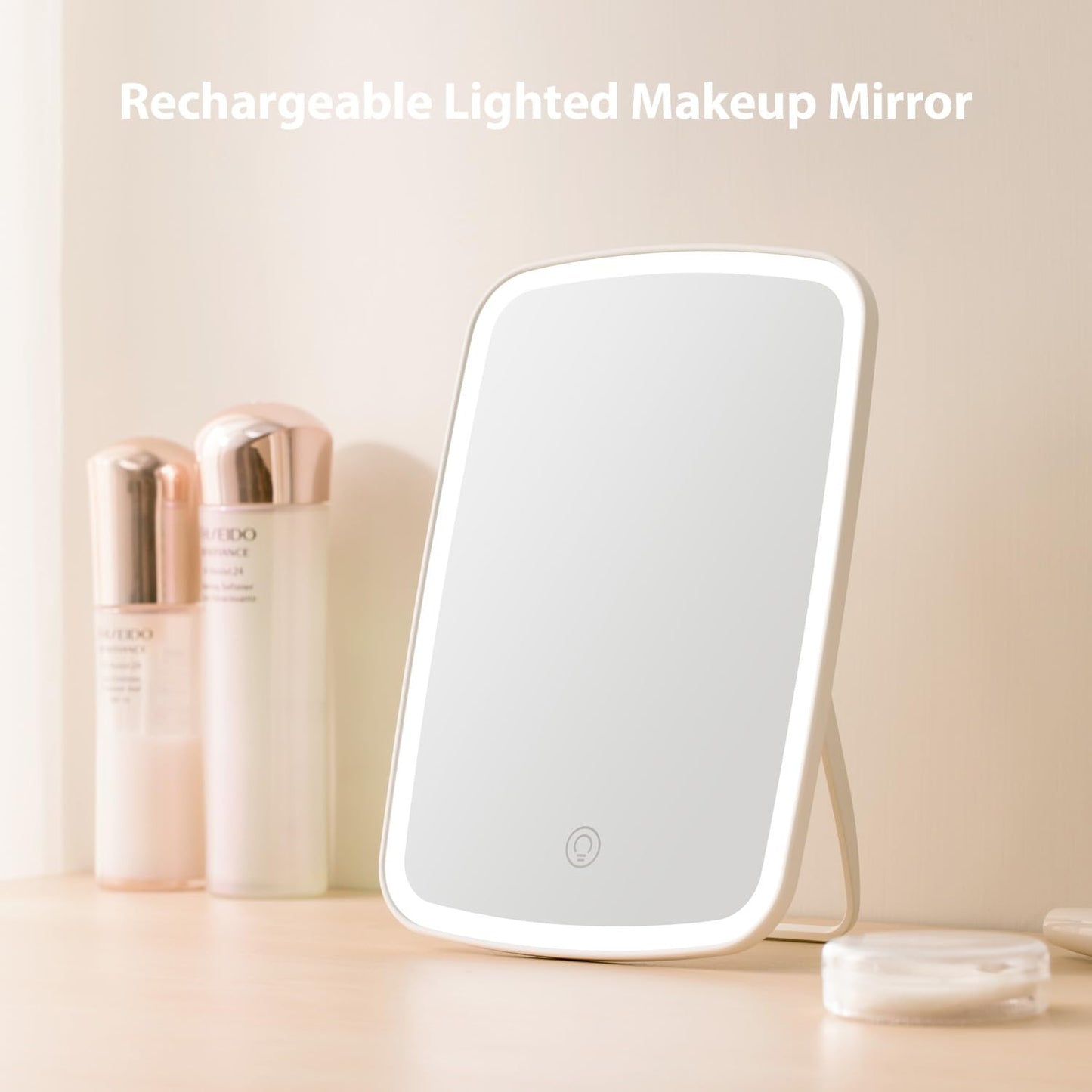 NEZZOE Rechargeable Makeup Mirror with Lights, Portable Travel Lighted Vanity Mirror, Dimmable Touch Screen Tabletop LED Make up Mirror