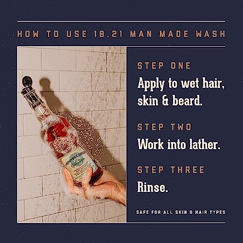 18.21 Man Made Original Spiced Vanilla 3-in-1 Body Wash, Shampoo, & Conditioner for Men, All Hair & Skin Types, Strengthens and Moisturizes in a Manly Aroma, 18 oz