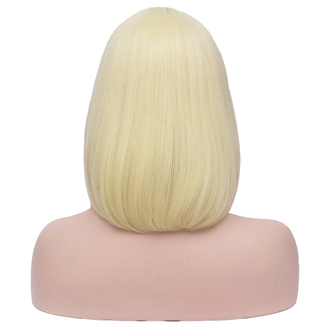 BERON 12 Inches Blonde Bob Wig Short Straight Blonde Wig with Bangs for Women Halloween Cosplay or Daily Use Wigs (Blonde)