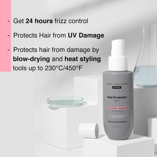 Bare Anatomy Heat Protection Spray Serum - Frizz Control for 24 Hours | Enriched with Vitamin E & Pea Protein | Vegan & Paraben-Free | 5.2 Fl Oz