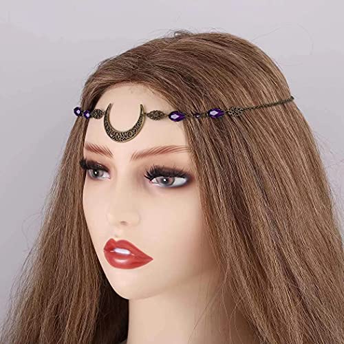 Moon Headpiece Witch Headpiece Hair Chain Head Jewelry Women,Elf Fairy Crown Viking Gypsy Forehead Costume Boho Headband