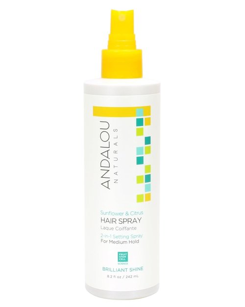 Andalou Naturals Sunflower & Citrus Brilliant Shine Hair Spray | Styling for Shine & Medium Hold | Aloe Vera for Frizz Control | Natural & Cruelty Free | 8.2 fl oz