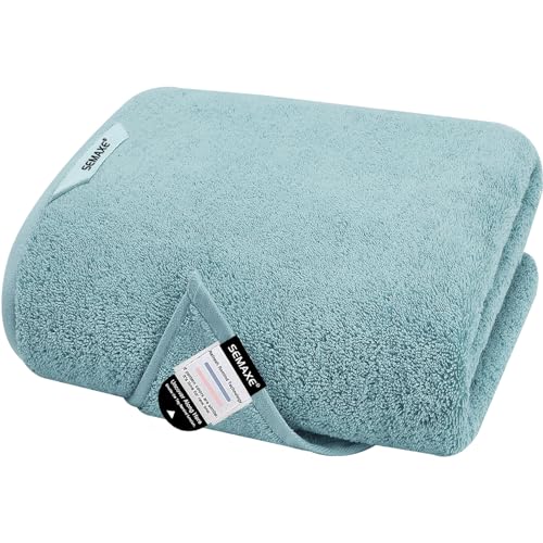SEMAXE Bath Towel for Bathroom, 100% Cotton Towel with Hanging Loop and Smart Tag, Hotel & Spa Quality Soft Absorbent Towel, Gift Box Packaging, 1 Pc Blue Bath Towel, 54" L x 27" W