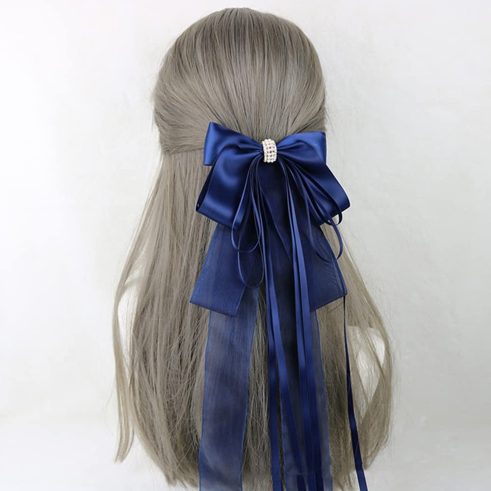 Women Handmade Ribbon Sweet Cute Hairpin Lolita Hair Bow Clips Lolita Party Princess Barrette Hair Accessories (Navy)