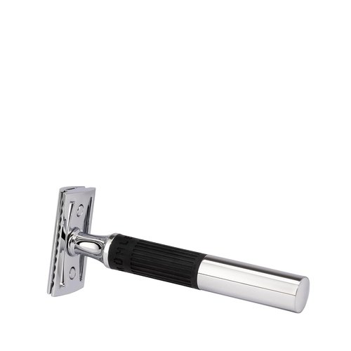 MÜHLE NEO Safety Razor - Double Edge Design for Beginners & Experts | Eco-Friendly Chrome with Black Grip
