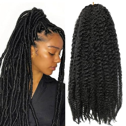 ACCRUE 6 Packs Marley Twist Braiding Hair 16 Inch Marley Hair Crochet Braids Afro Kinky Synthetic Cuban Twist Marley Hair For Twists Braiding Hair Extensions,15 Strands/Pack (16in（6pack）, 1B)