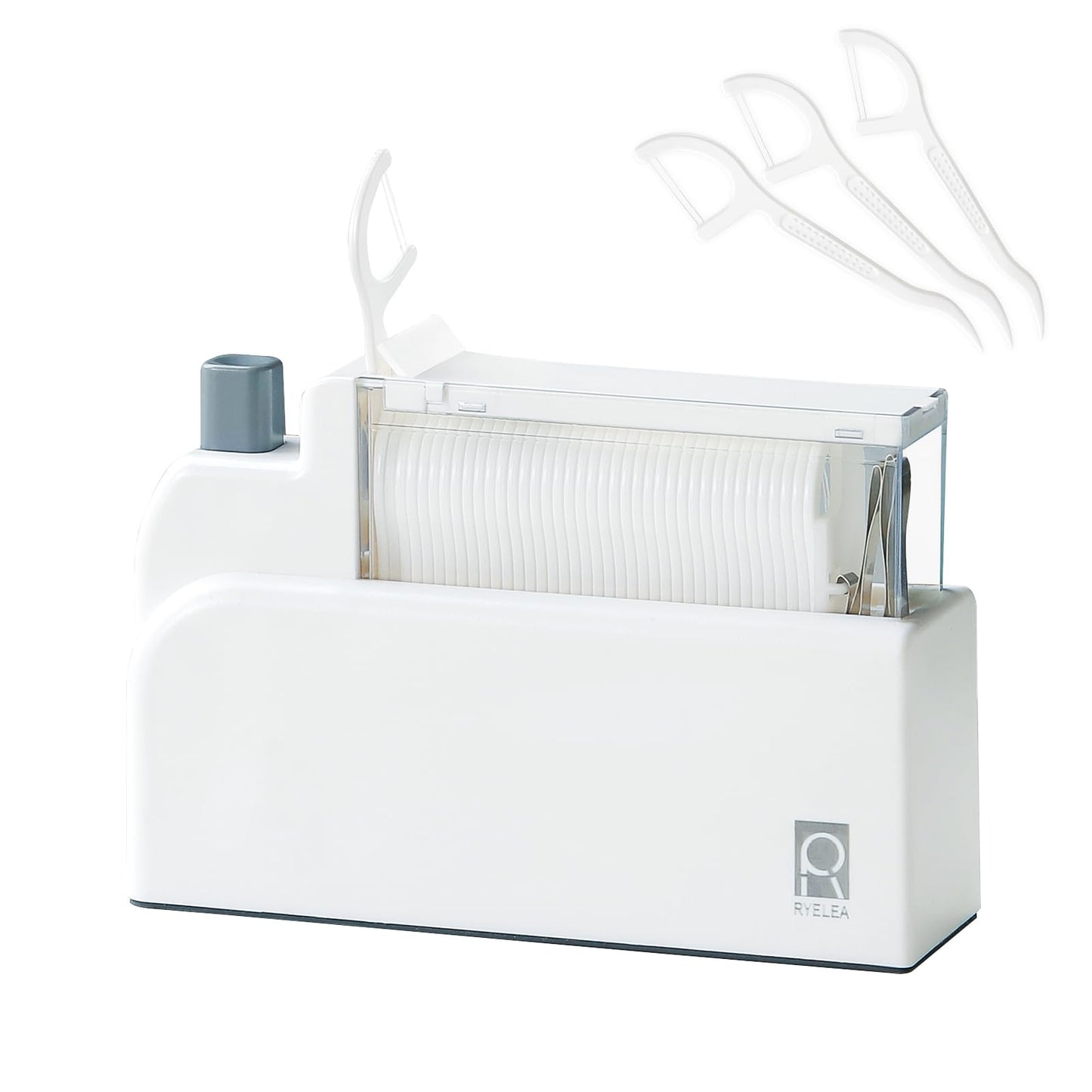 Ryelea Floss Pick Dispenser with 40 Count Double Thread Flossers, Cleaning Teeth More Deeply, Sealed Storage (White)