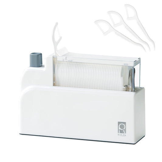 Ryelea Floss Pick Dispenser with 40 Count Double Thread Flossers, Cleaning Teeth More Deeply, Sealed Storage (White)