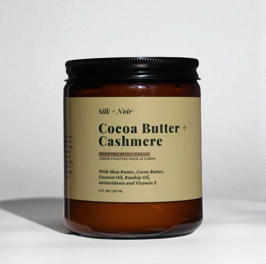 SILK + NOIR Whipped Body Cream - Hydrating Moisturizer for Glowing Skin | Shea & Cocoa Butter | 8oz