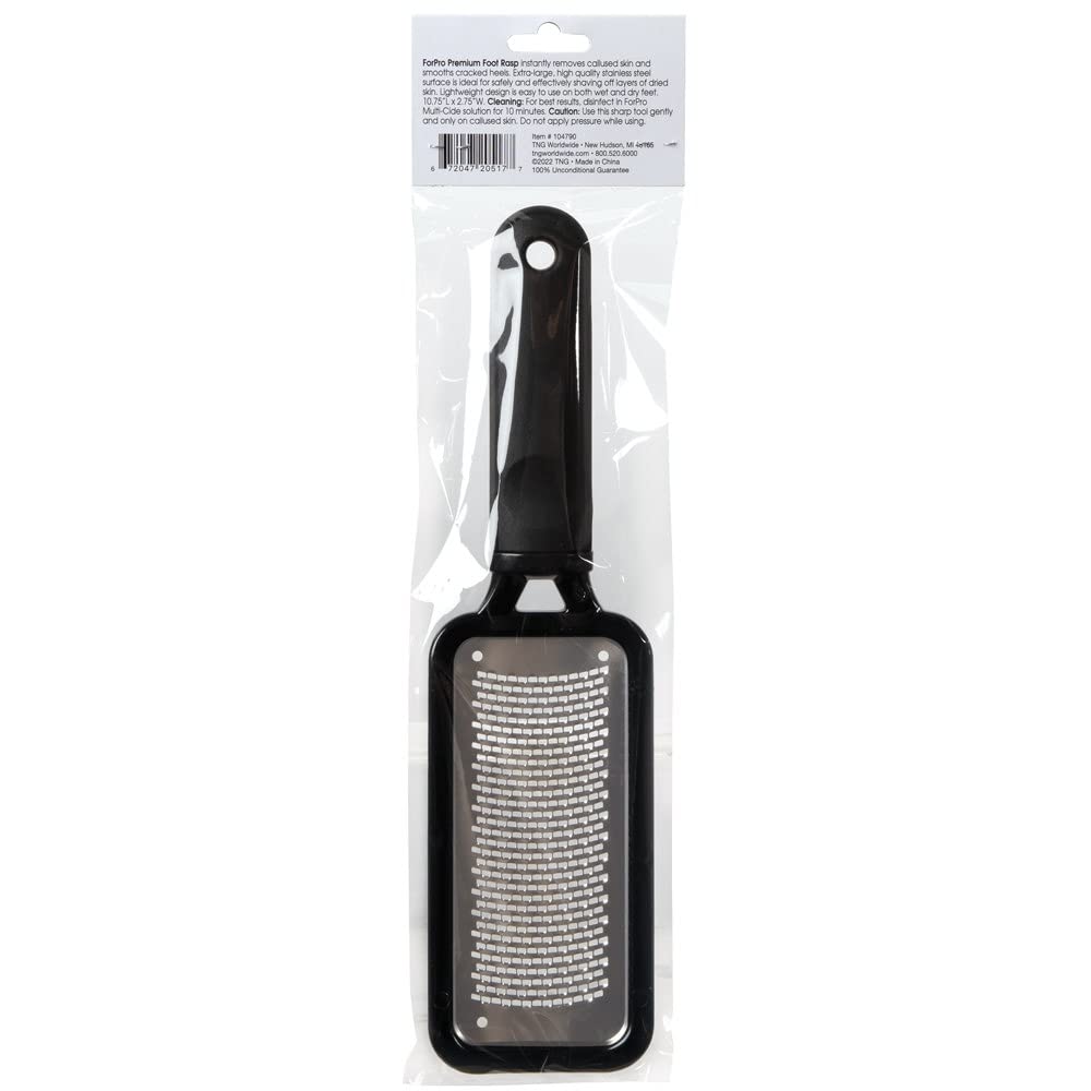 ForPro Professional Collection Premium Stainless Steel Foot Rasp - Colossal Callus Remover & Cracked Heel Smoother, 10.75" L x 2.75" W, Black