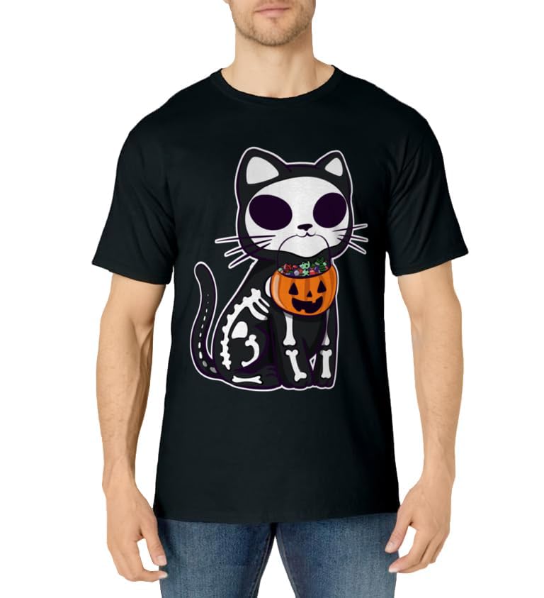 Halloween Scary Pumpkin Skeleton Cat Halloween Clothing T-Shirt