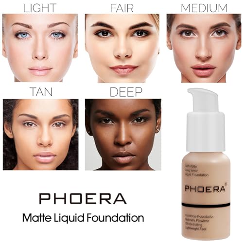 PHOERA Foundation, PHOERA Matte Liquid Foundation,PHOERA Makeup for Women, PHOERA Foundation Full Coverage Concealer, 30ml 24HR Matte Oil Control Concealer (101+102/Porcelain+Nude)