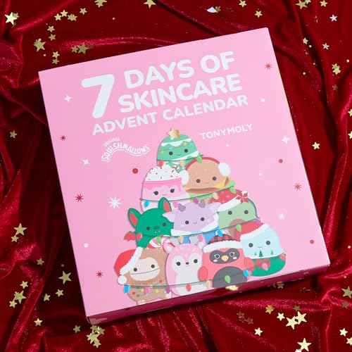 TONYMOLY x Squishmallows Advent Calendar 2025 ? 7-Day Limited Edition Holiday Skincare Gift Set with Hand Cream, Lip Gloss, Sheet Masks & Collectibles