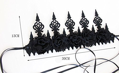 Floral Fall Rose Red Rose Flower Crown Woodland Hair Wreath Festival Headband F-67 (Tiara Black)