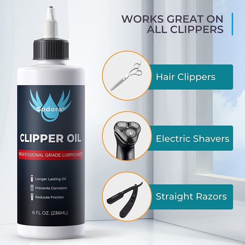 Godora 8 oz Premium Hair Clipper Oil Blade Oil with Scientifically Formulated | Odorless & Anti-Rust Clipper Oil for Hair Trimmers and Clippers | Trimmer Oil Extends The Life of Clipper & Blades