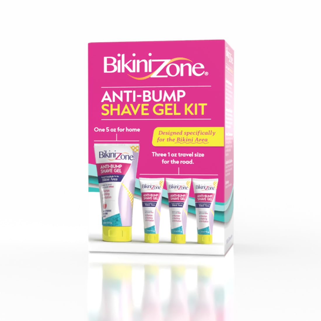 Bikini Zone Soothing Shave Gel Combo Set, 5 Oz Full Size and 3 Travel 1 Oz Minis