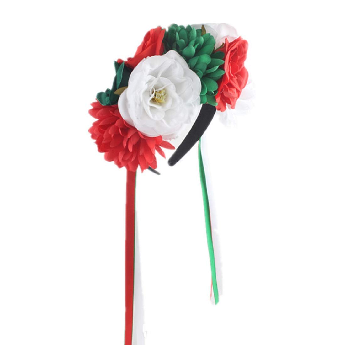 Floral Fall Day of the Dead Flower Crown Festival Headband Rose Mexican Floral Headpiece HC-23 (A-Red Green White)