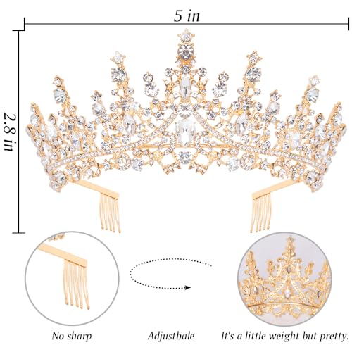 Bolonar Gold Crystal Birthday Crown for Women Birthday Queen Tiara with Combs Glitter Birthday Sash Happy Birthday Party Decorations Birthday Gifts