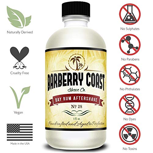 Bay Rum Aftershave Splash for Men - Crafted with Authentic Bay Oils from Dominica Republic in the Virgin Islands - Natural and Pure Ingredients - 4oz. - from Barberry Coast Shave Co.