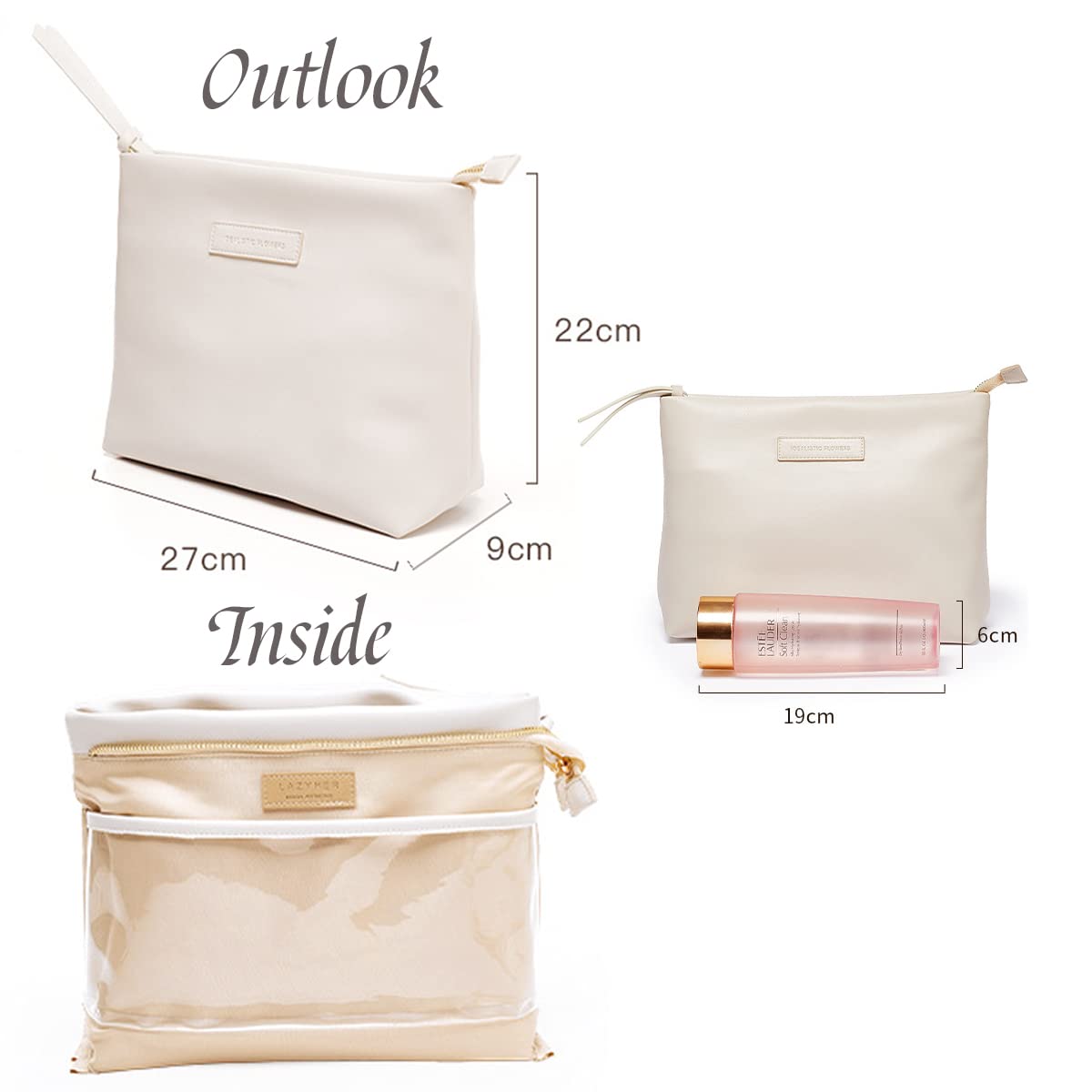 cirea Creamy Puffer Large Capacity Travel Cosmetic Bag for Women Skincare Care with Compartments White Makeup Bag (Egg White)