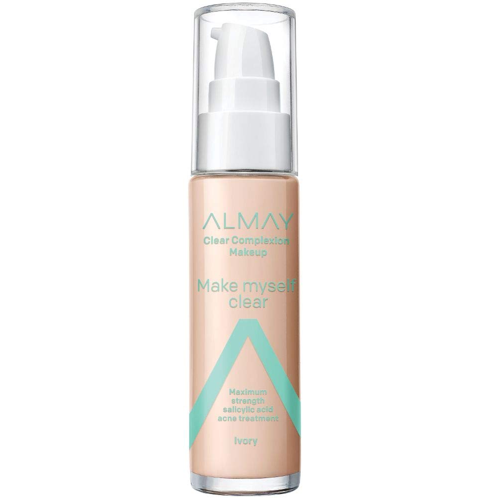 Almay Acne Face Makeup Foundation - Salicylic Acid for Clear Skin, Matte Finish, 100 Ivory, 1 Oz