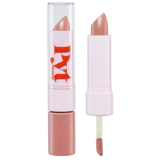 PYT BEAUTY Lip Duo, Peachy Nude Lipstick and Lip Gloss, Hydrating Combo, Hypoallergenic, Vegan Makeup, 1 Count