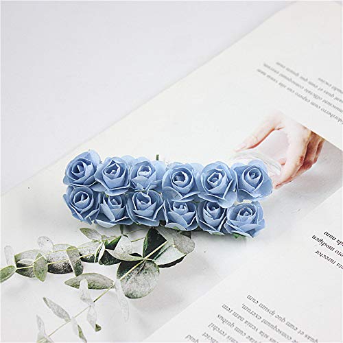 Worldoor Mini Fake Rose Flower Heads 144pcs Mini Artificial Mulberry Paper Flowers handmade Roses DIY Wedding Flowers Accessories Make Bridal Hair Clips Headbands Dress (Light Blue)