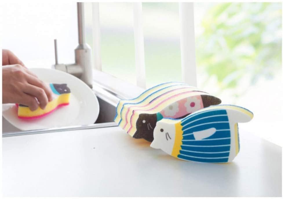 Skiennix Cat Dish Sponge Scrubber - Effective Dishwashing Cloth Set of 4 | Blue & Pink Colors