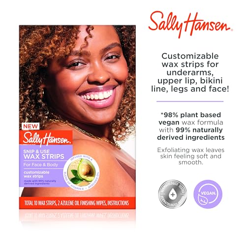 Sally Hansen Snip & Use Wax Strips Kit | Face & Bikini Line Hair Removal | Vitamin E & Avocado Oil Infused | 10 Count