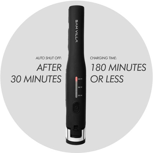 Sam Villa Pro Results Cordless Flat Iron - Travel-Friendly Hair Straightener | 45-Minute Styling, Black