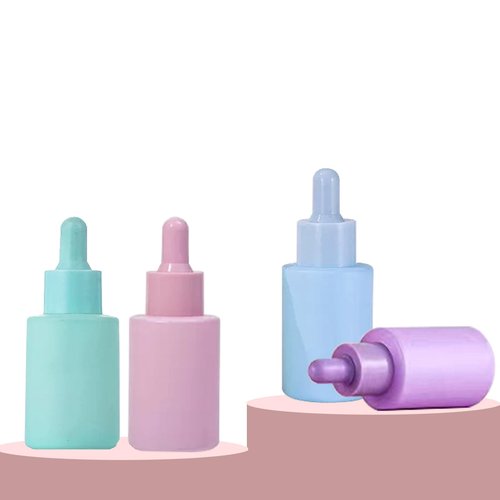 AGENIZ 4 Pack 1oz Glass Dropper Bottle,Pink Glass Dropper Bottles with 2 Funnels & 2 Lotion Pumps,30 ml Eye Dropper Bottles For Essential Oils,Serums,Lotion,Tincture Bottles (B - Pink)