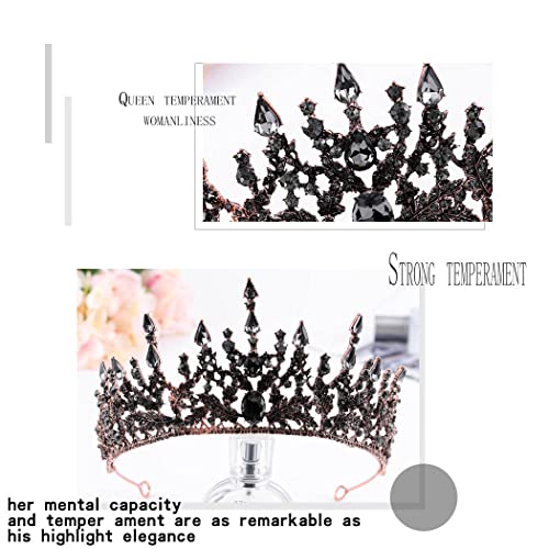 Yovic Baroque Wedding Crowns Rhinestone Bridal Crown and Taira Crystal Bride Crown Prom Costume Party Hair Accessories for Women and Girls (Black)