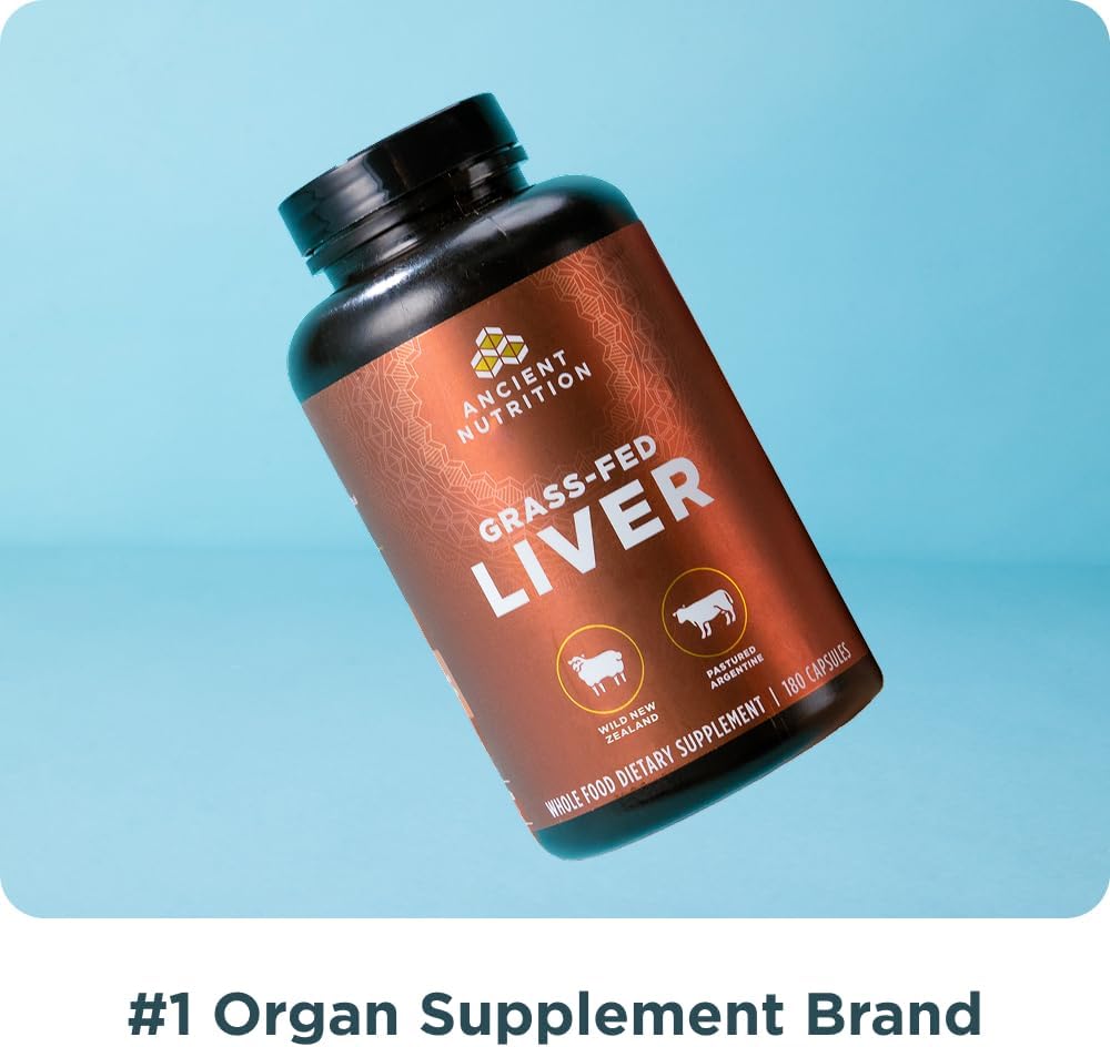 Ancient Nutrition Organ Supplements - Grass-Fed Beef & Lamb Liver Complex Capsules | 180 Ct for Healthy Blood & Gut Support