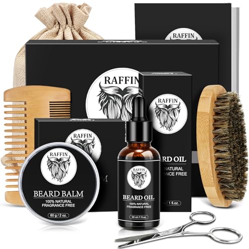 RAFFIN Beard Kit for Men, Birthday for Men's Care w/Oil,Balm, Brush, Comb - Christmas Stocking Stuffers for Men,Gifts for Him/Husband/Boyfriend/Daddy/Dad