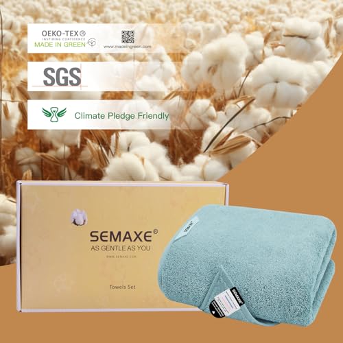 SEMAXE Bath Towel for Bathroom, 100% Cotton Towel with Hanging Loop and Smart Tag, Hotel & Spa Quality Soft Absorbent Towel, Gift Box Packaging, 1 Pc Blue Bath Towel, 54" L x 27" W