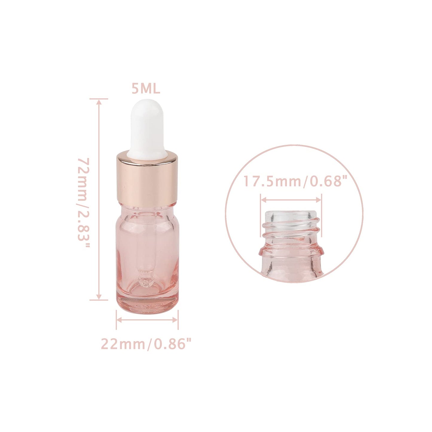 Kesell 8 Pack 5ml Pink Dropper Bottles, Empty Refillable Glass Sample Vials Essential Oils DIY Perfume Travel Container, With Rose-Gold Cap And 3 Funnels