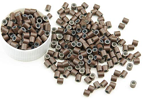 Amesun Silicone Micro Rings 4mm Silicone Lined Copper Silicone Beads Lined For I Tip Stick Hair Extensions Micro Beads Silicone Line Silicone Copper Ring (500Pcs, 5 Brown)