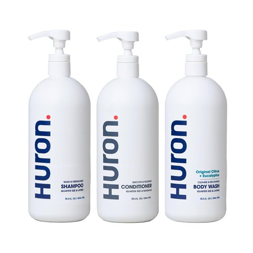 Huron Shower Kit for Men & Women - Hydrating Shampoo, Conditioner & Body Wash | Citrus & Eucalyptus, 30.3 fl oz (Pack of 3)