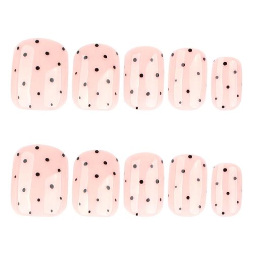Foccna Extra Short Press on Nails Square Fake Nails Polka Dots Glossy Short Round Nails, Salon Quality Artificial Nails for Women 24pcs