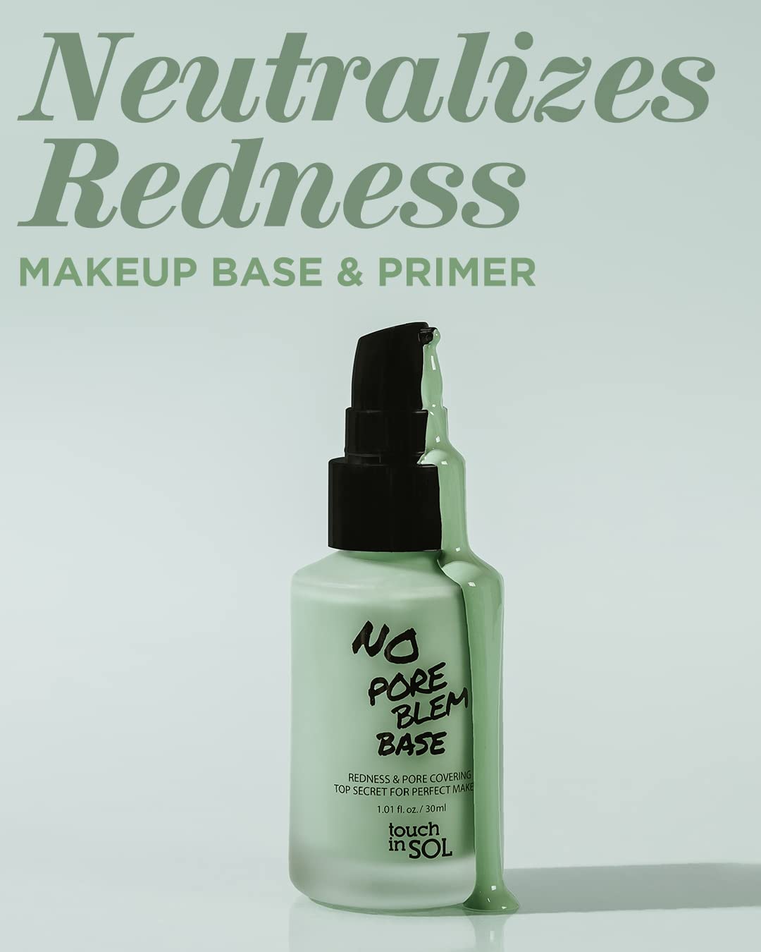 TOUCH IN SOL Redness Correcting Primer - Pore Minimizing Green Toned Base - 1.01 fl. oz. for Rosacea Relief